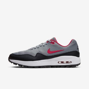 Nike Air Max 1 G - Férfi Golf Cipő - Szürke/Fekete/Fehér/Piros